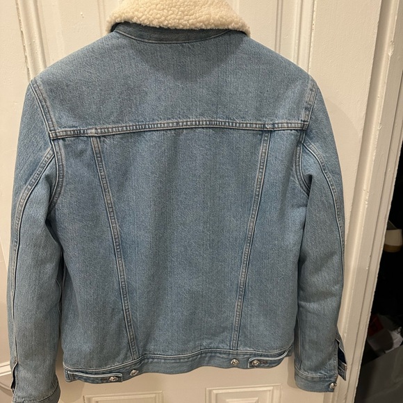 A.P.C. Light Blue Denim Jacket with Shearling Collar - Picture 2 of 6